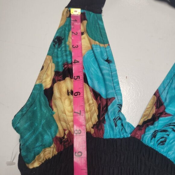 Halter Colorful Dress Summer Halter Dress in Blue, Green and Tan Floral Print - Picture 5 of 15